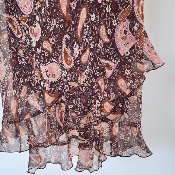 Vtg Y2K Brown Paisley Floral Ruffled Sleeveless Dress Sz 10 Fairycore Grunge - Picture 9 of 9